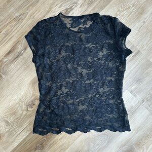 Ann Taylor Black Lace Short Sleeve Sheer Top